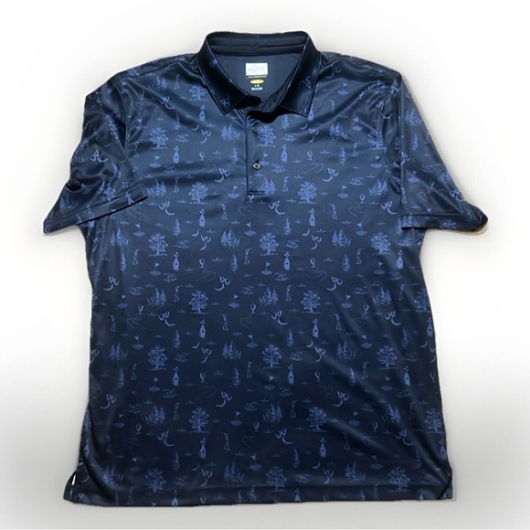 Greg Norman Men's Polo Shirt - Navy with playful golf course imagery print sz L - Picture 2 of 10